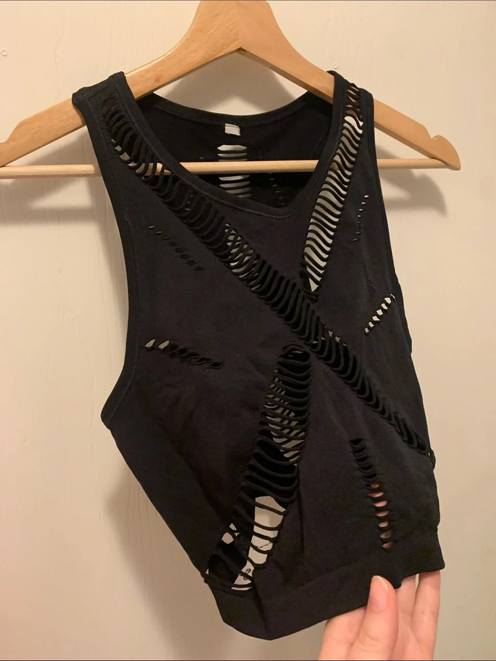 ALO Yoga Black Distressed Cutout Crop Tank